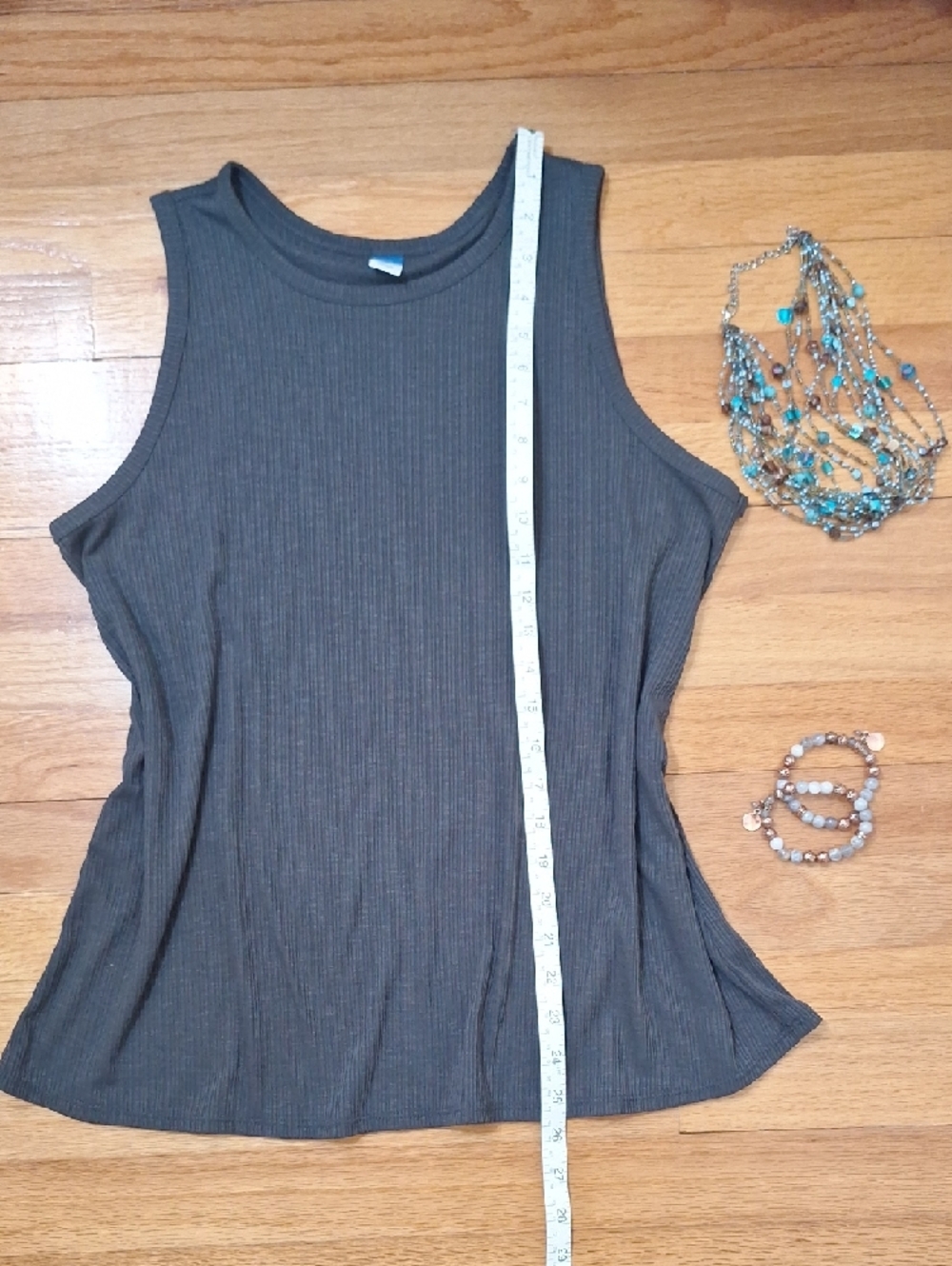 Women's Ribbed Sleeveless Tank Top - Charcoal Gray - Picture 4 of 9